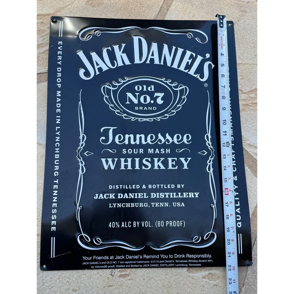Jack Daniels Old No 7 Tennessee Whiskey Metal Sign 16x21.5 Black White Bar Art‎